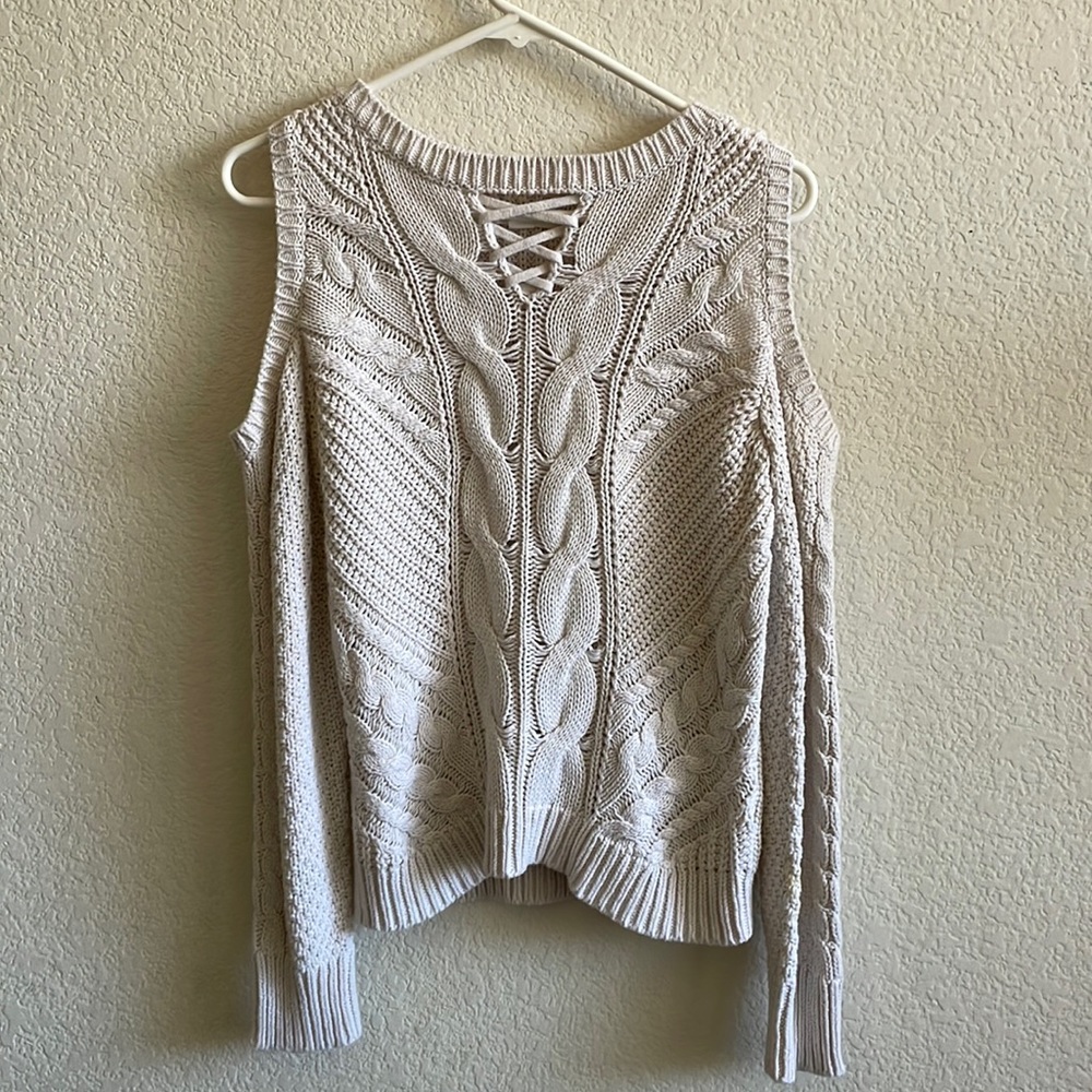 aeropostale cold-shoulder knit sweater